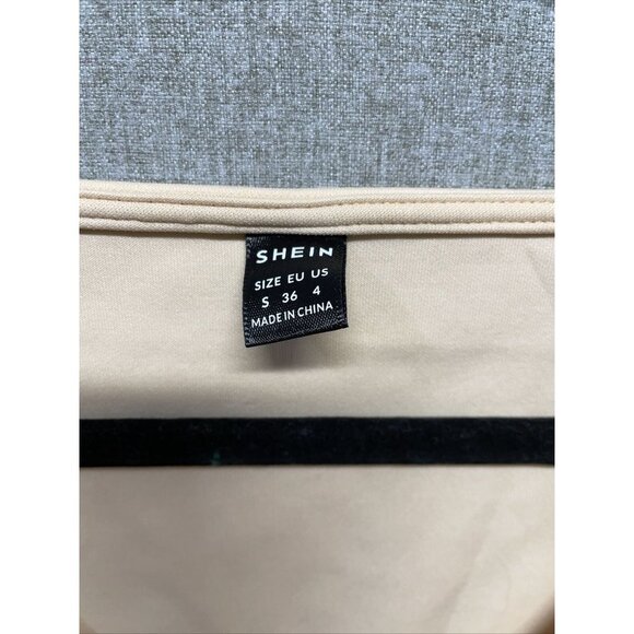 Shein Women's Long Sleeve Ruffle Blouse Off Shoulder Sz. Sm Tie Waist Wrap Beige - Picture 3 of 6